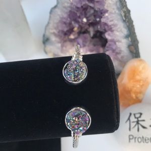 Genuine rainbow druzy w/ adjustable silver cuff🌈